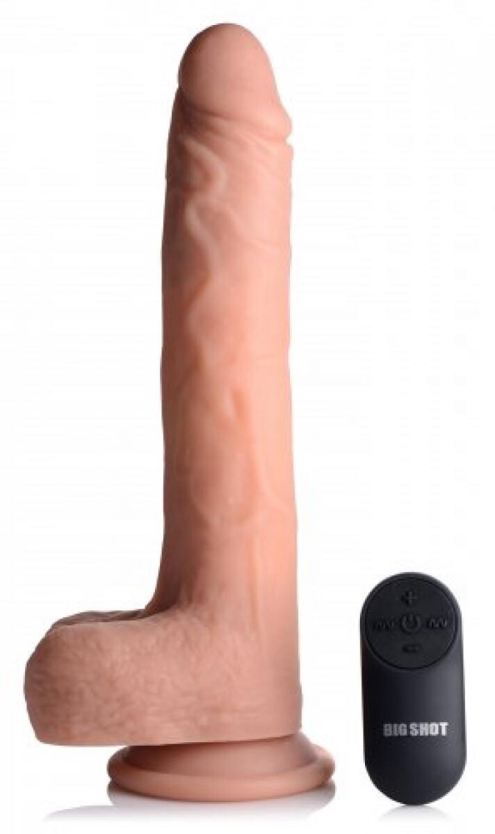 Vibrerende  en amp Stotende Realistische XL Dildo met Zuignap en Ballen -16.5 cm