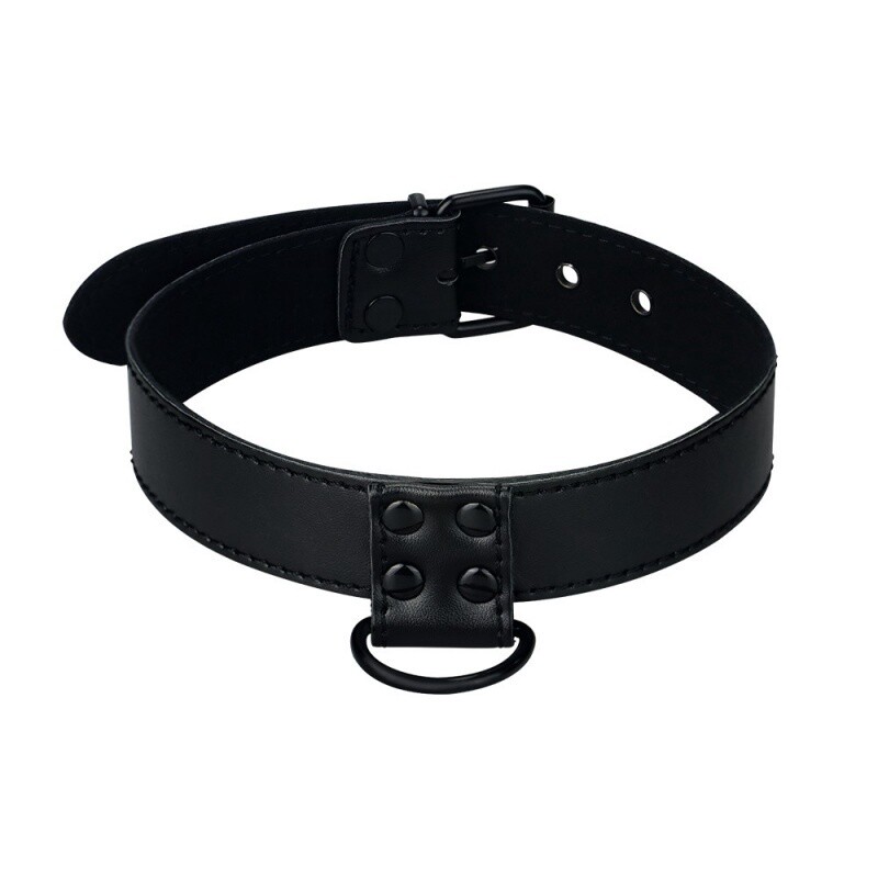 BONDAGE FETISJ ZWARTE MATTE KRAAG MET RIEM