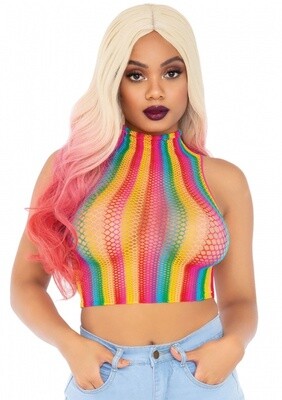 Regenboog net hoge hals crop top