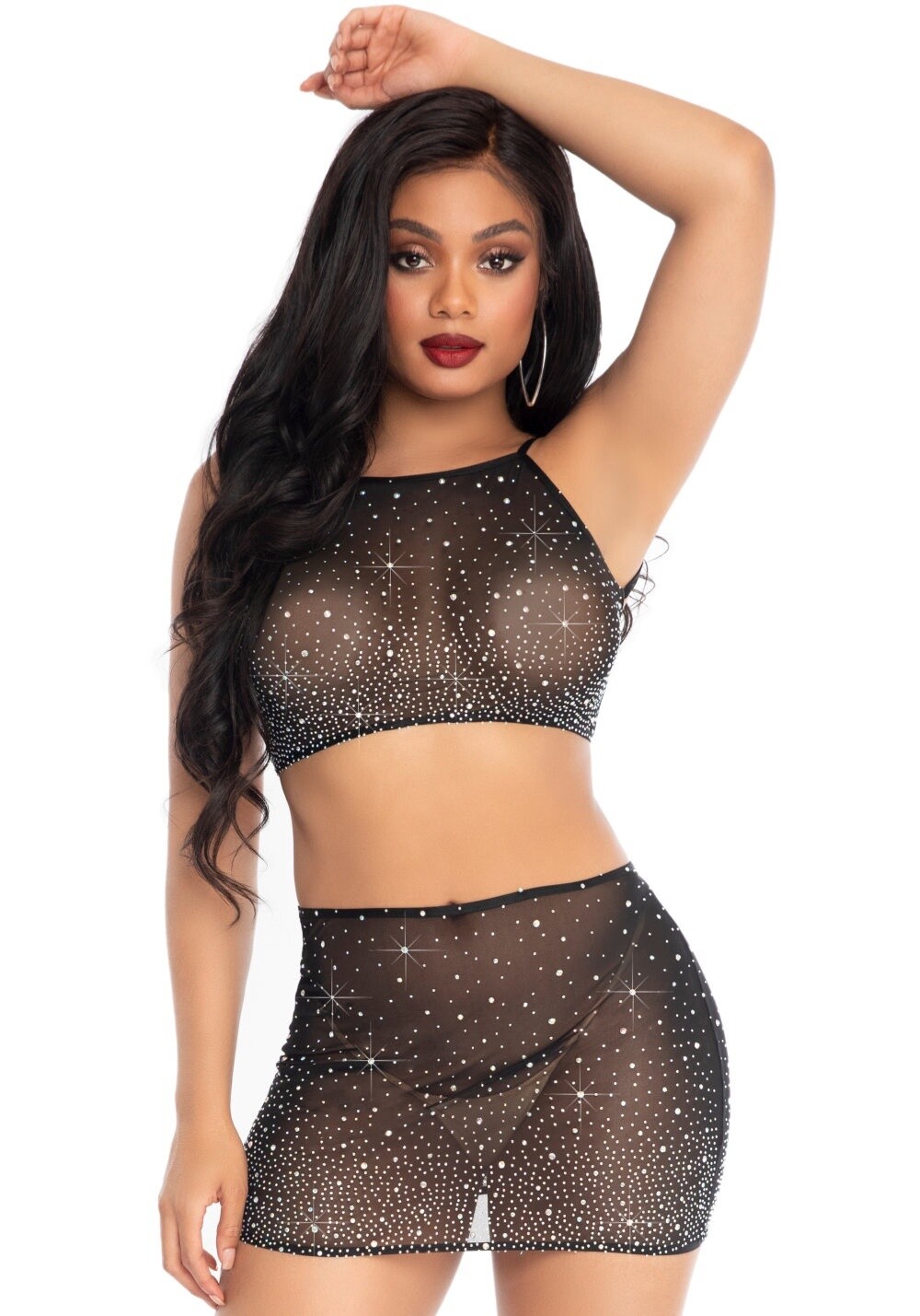 Spandex sheer crop top  en amp skirt