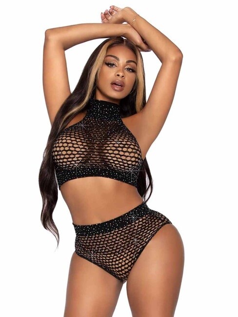 Rhinestone Crop Top  en amp Bottom
