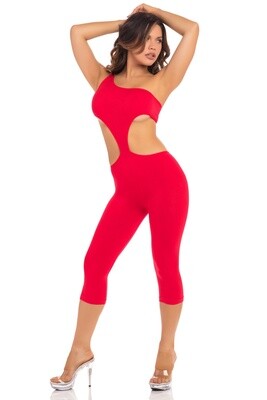 ONE SHOULDER CROPPED CATSUIT RED
