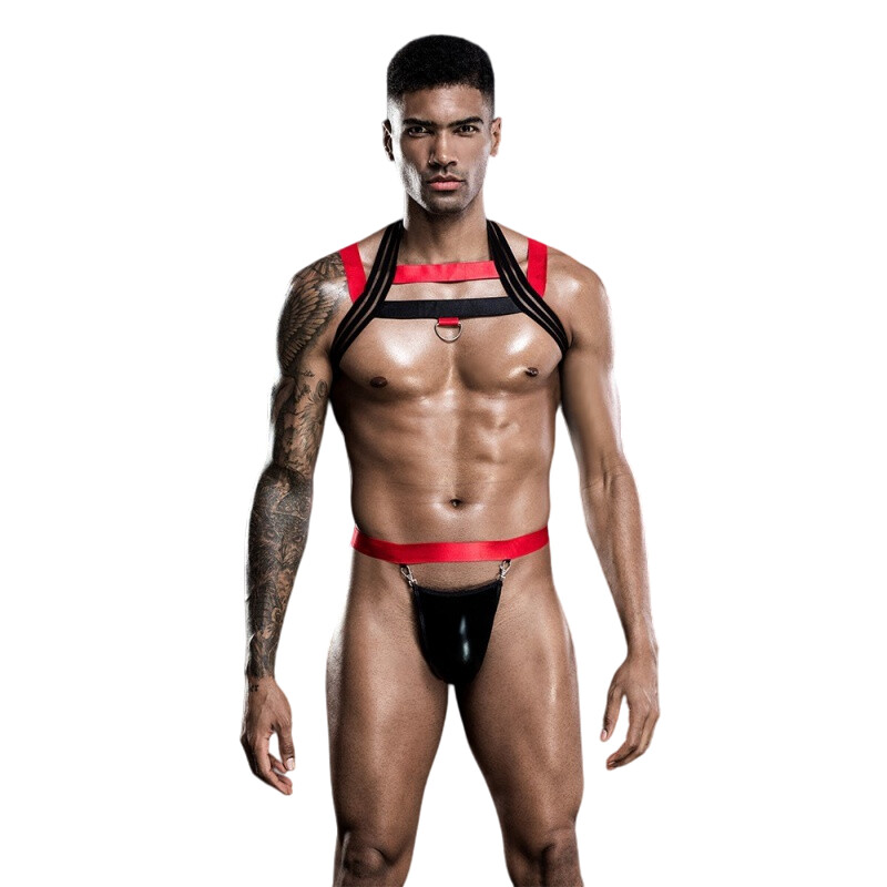 Heren Lingerie Set Top+Bikini Zwart/Rood OS