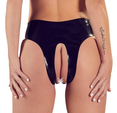 LATEX STRING ZWART S-L ZWART OPEN KRUIS