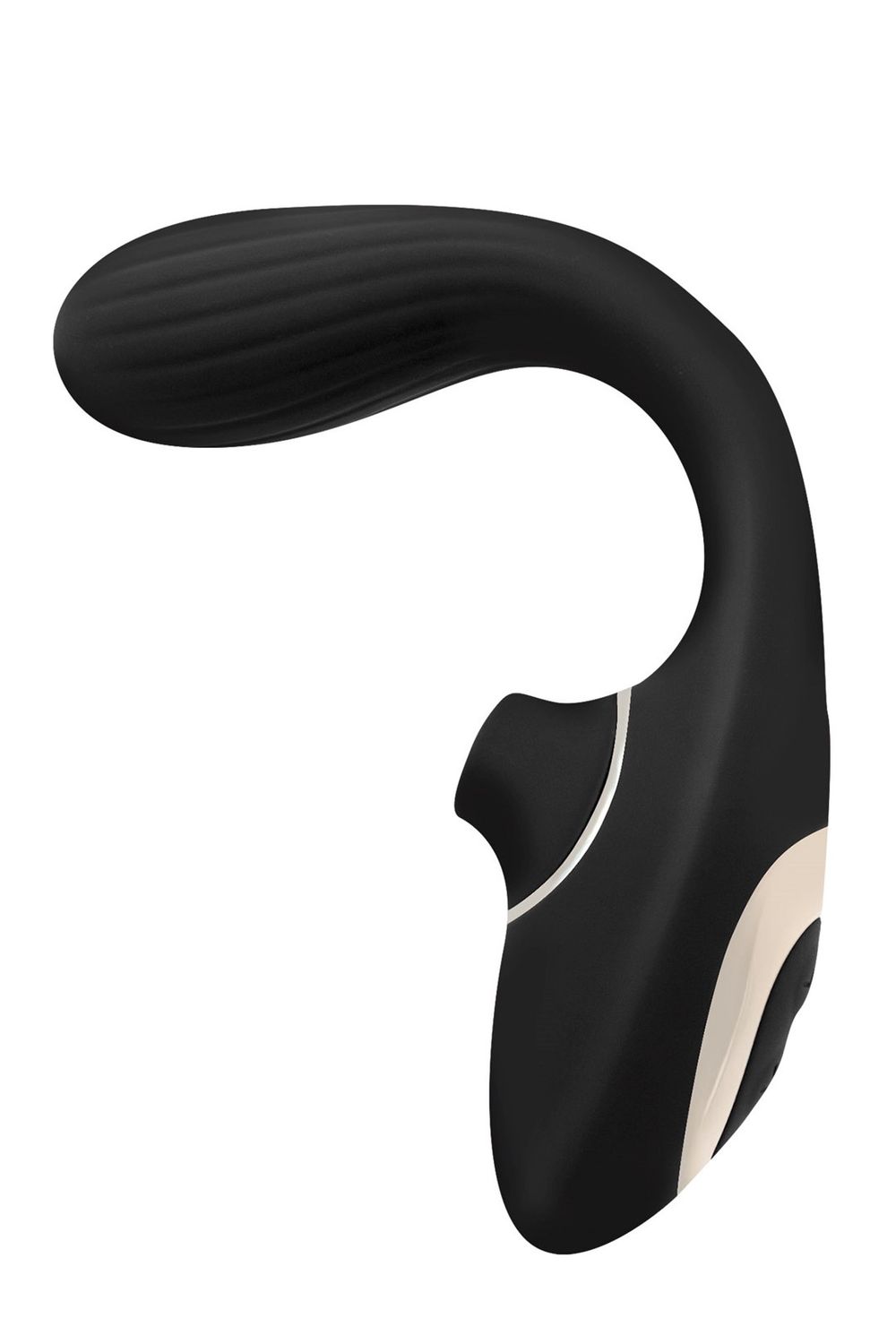 ZWARTE VIBRATOR MET DUBBELE ZUIGKRACHT