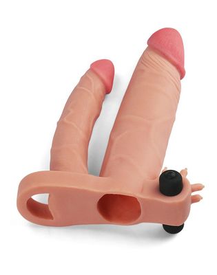 Pleasure X Tender Vibrating Double Penis Sleeve + 5 cm - Nude