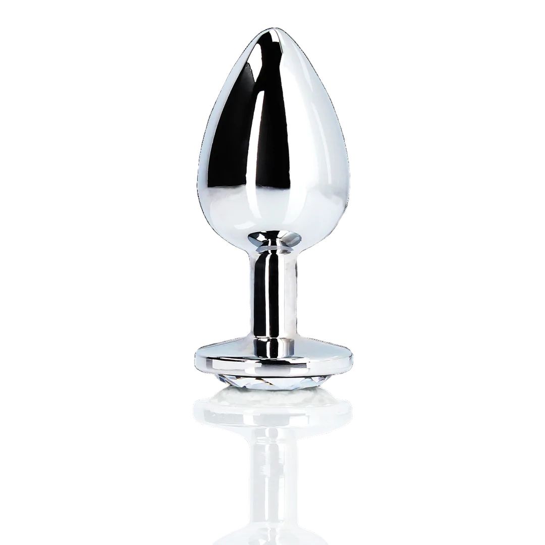 Round Gem Butt Plug -Silver/Diamond