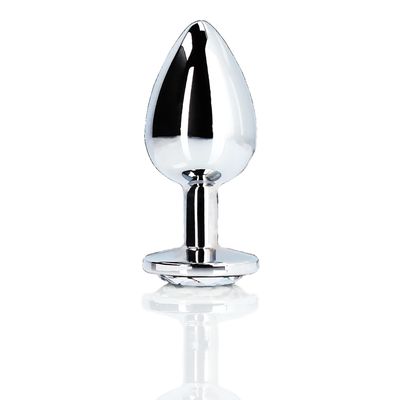 Round Gem Butt Plug -Silver/Diamond