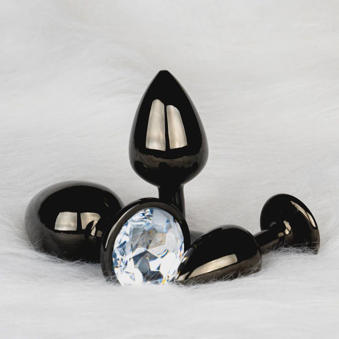 Round Gem Butt Plug -Gunmetal/Diamond
