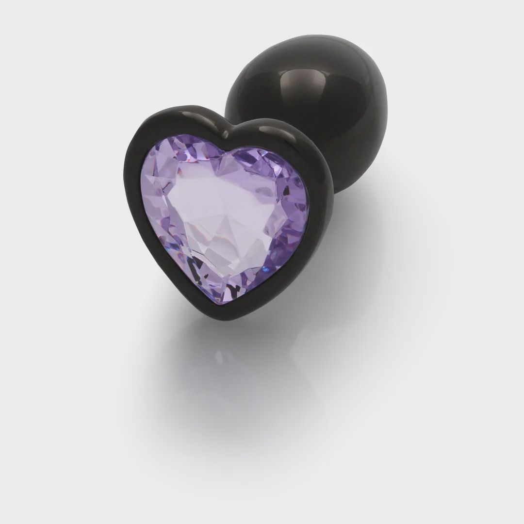 Heart Gem Butt Plug - Small - Gunmetal/Amethyst Purple