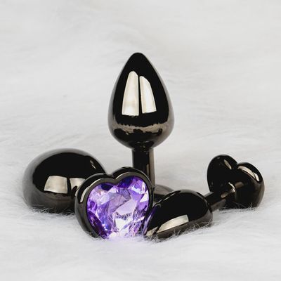 Heart Gem Butt Plug - Small - Gunmetal/Amethyst Purple