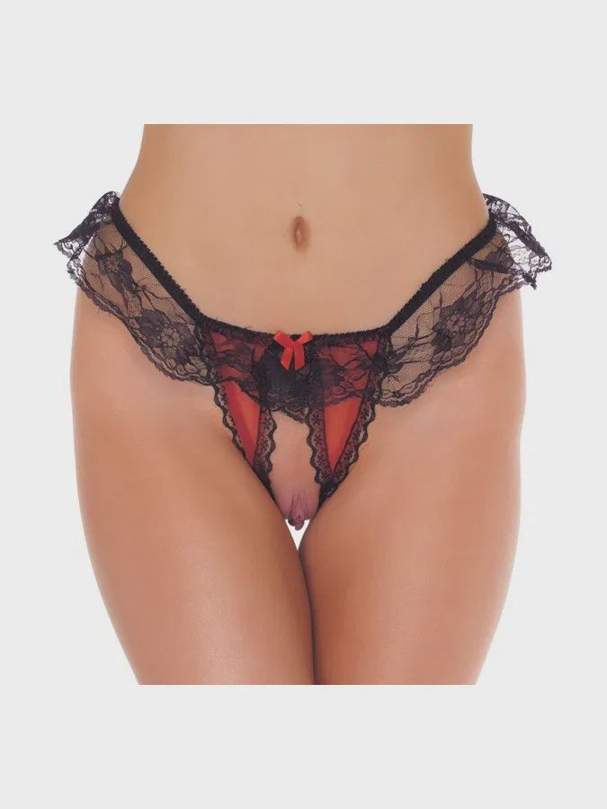 Amorable by Rimba Open String One Size Zwart / Rood