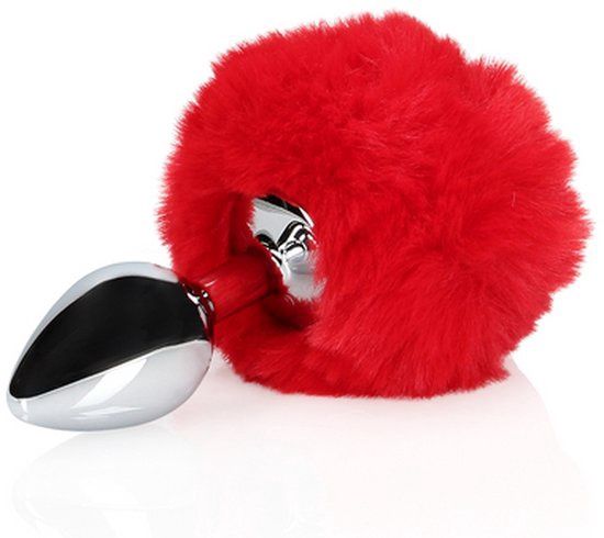 Konijnenstaart met metalen buttplug  Rood