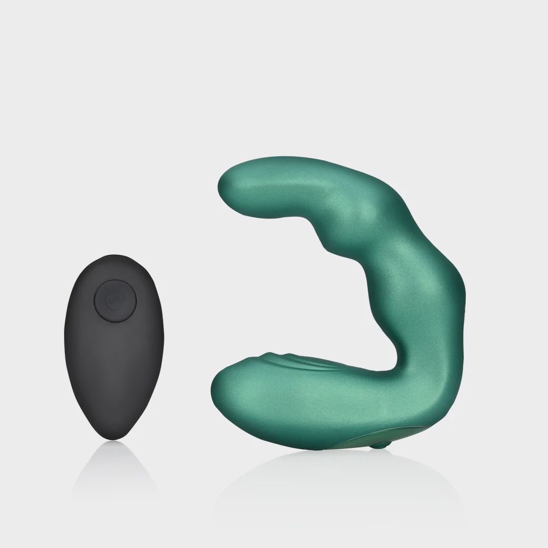 Gebogen Vibrerende Prostaatstimulator met Afstandsbediening  Metallic Groen