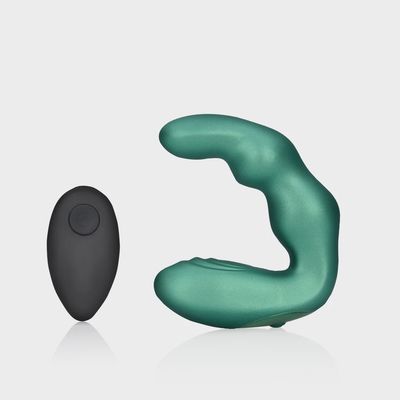 Gebogen Vibrerende Prostaatstimulator met Afstandsbediening  Metallic Groen