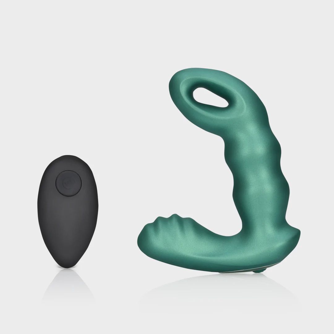 Vibrerende prostaatstimulator met kralen en afstandsbediening  Metallic Groen