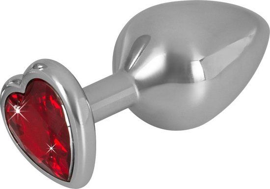 Aluminium Buttplug 85 gram met Hartvorm Basis en Rode Edelsteen  Zilver