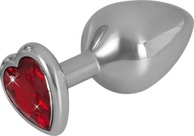 Aluminium Buttplug 85 gram met Hartvorm Basis en Rode Edelsteen  Zilver