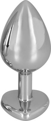 Aluminium Buttplug 85 gram met Hartvorm Basis en Rode Edelsteen  Zilver