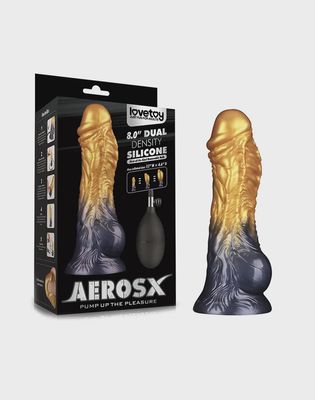 LoveToy - Dual Density Opblaasbare Dildo 8&quot;/ 20 cm - Goud/Zwart