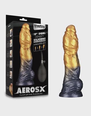 LoveToy - Dual Density Opblaasbare Dildo 10&quot;/ 25 cm - Goud/Zwart