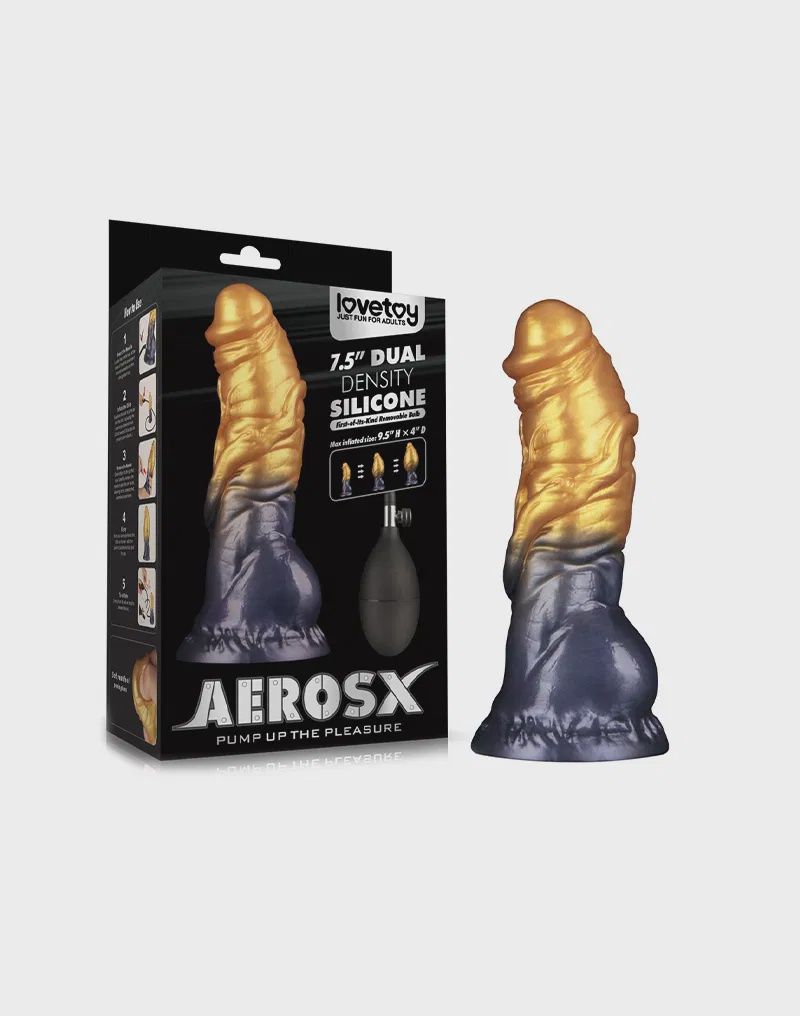 LoveToy - Dual Density Opblaasbare Dildo 7,5&quot; / 19 cm - Goud/Zwart
