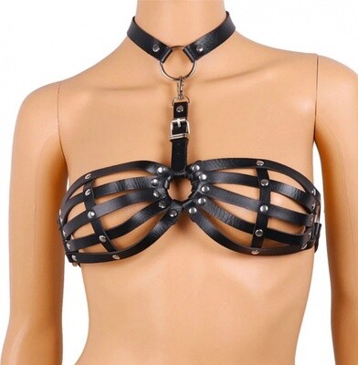 Harness Bra Eco Leather Black S-L