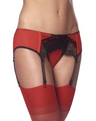 JARRETEL MET G-STRING EN KOUSEN ONE SIZE ZWART / ROOD