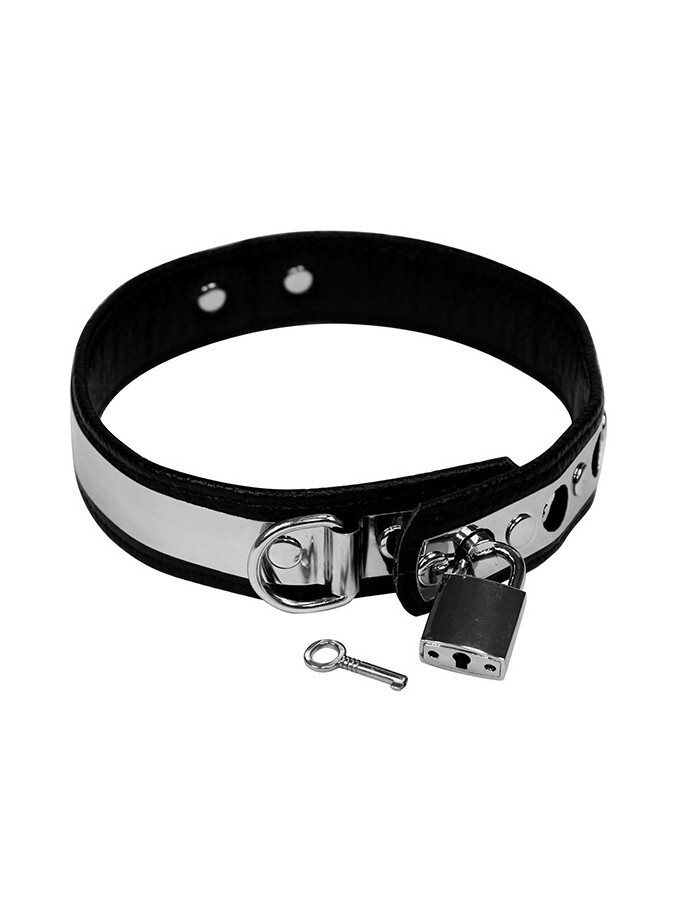 LEDEREN HALSBAND 3 CM BREED MET METAAL EN HANGSLOT