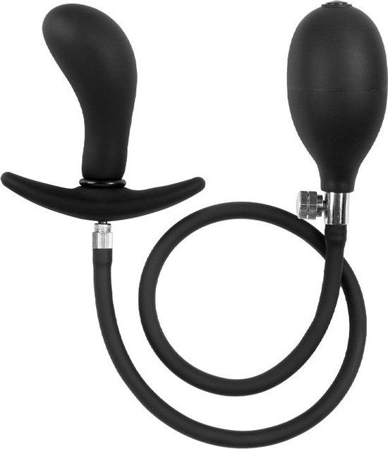 Rimba Latex Play - Opblaasbare Gebogen Anaalplug met Pomp - Zwart