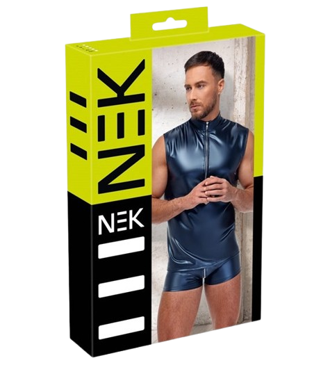 Nek Metallic Wetlook Mannen Shirt Mat