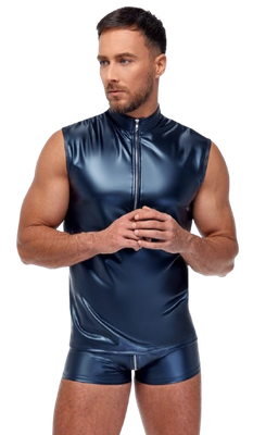 Nek Metallic Wetlook Mannen Shirt Mat