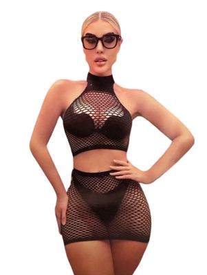 Vivi Dessous Fishnet 2-Delige Set met High Neck Top