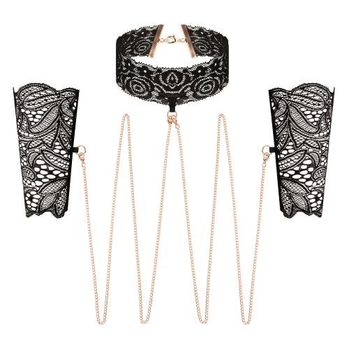 Rosy Gold Kant Manchetten en Kraag Zwart