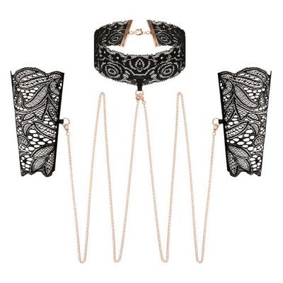 Rosy Gold Kant Manchetten en Kraag Zwart