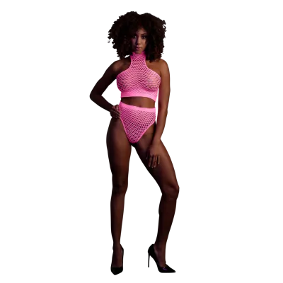 Turtle Neck and High Waist Slip - One Size - Neon Pink