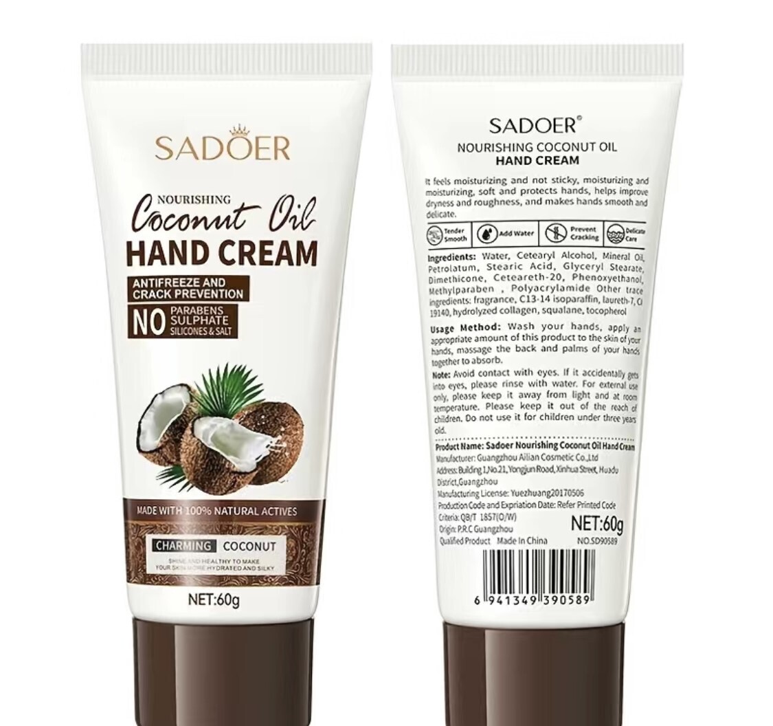 Beschermende Hand Crème - Hand Crème Met CocosNoot Olie - Tube Hand Crème- 60 Gr - Fluweel zachte handen - verzorging handen - Herstellende hand crème - beschermende handcrème - verzorgende hand crèm