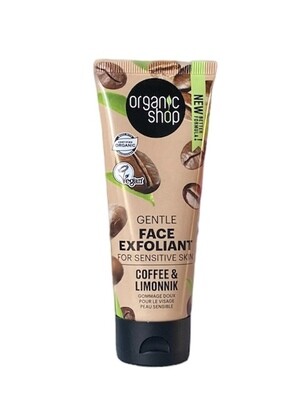 Organic Shop Exfoliant Gezicht Scrub -  unisex scrub - Organisch natuurlijk zachte Gezichtsscrub-  Exfoliant voor gevoelige huid - Scrub met coffee en Limonnik. 75ml