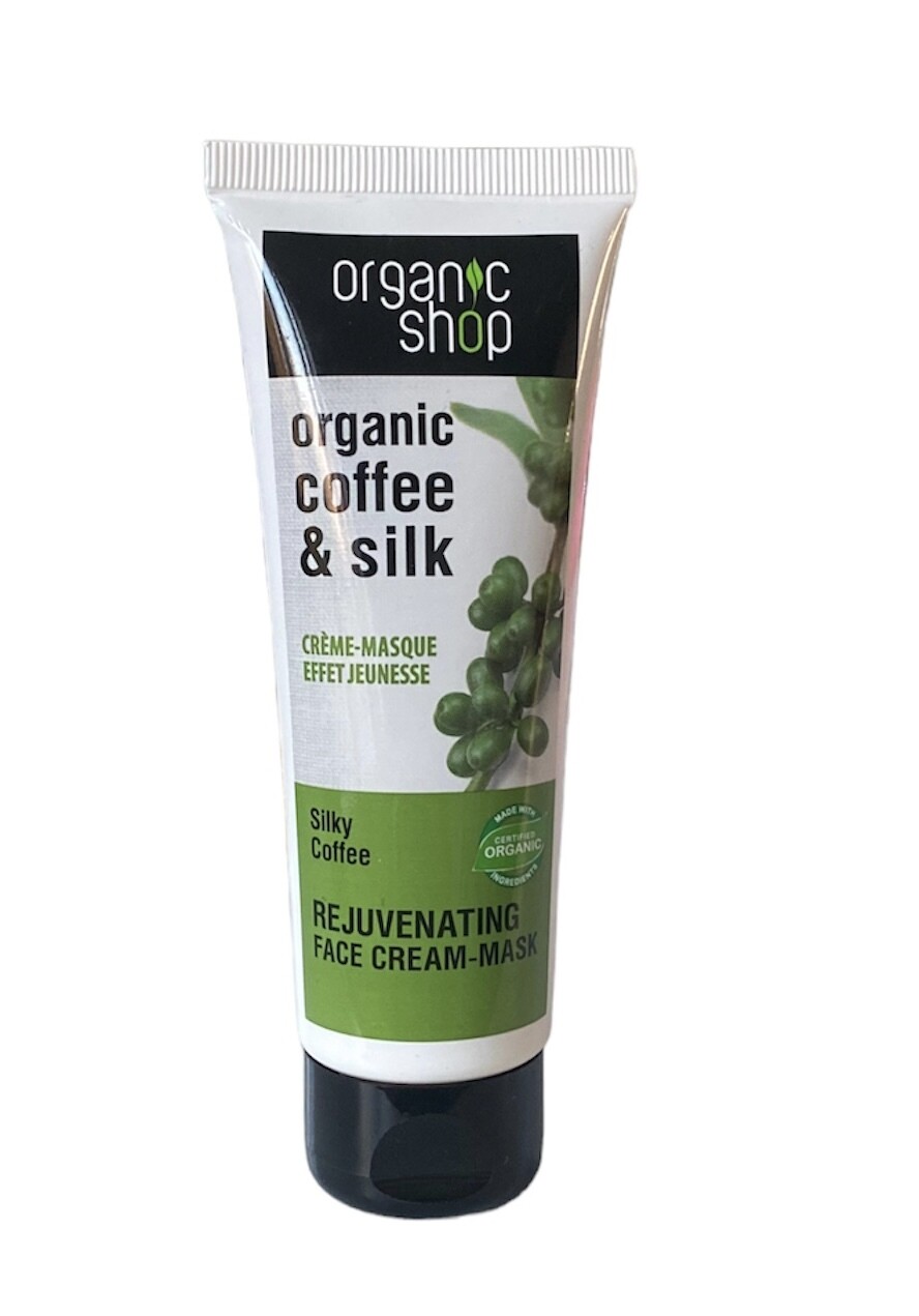 Een porseleinen, fluweel zachte huid-  Organisch natuurlijke verjongende Gezichtscrème -  masker met Coffee &amp; Silk - 75 ml