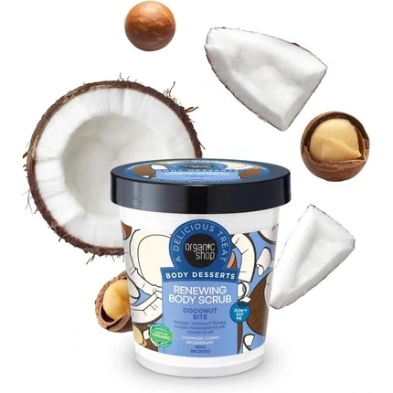 Body Scrub - Huid Vernieuwen - Organic Shop - Body Desserts Renewing, skin - vernieuwde huid - Coconut Bite - Body Scrub unisex. - lichaam scrub - 450ml