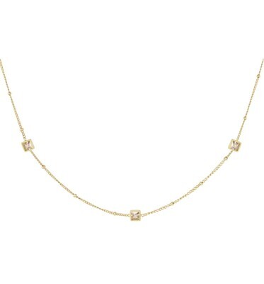 Ketting Zonder Hanger - Ketting met vierkante steentjes - Ketting Voor Dames - Stainless Steel Ketting Cadeau Tip