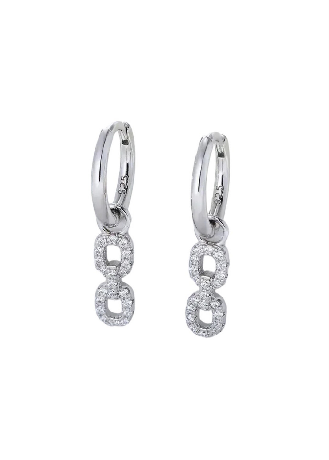Oorbellen Steentjes Hanger - Sterling silver Drop Oorbellen met steentjes  Witgoud kleurig