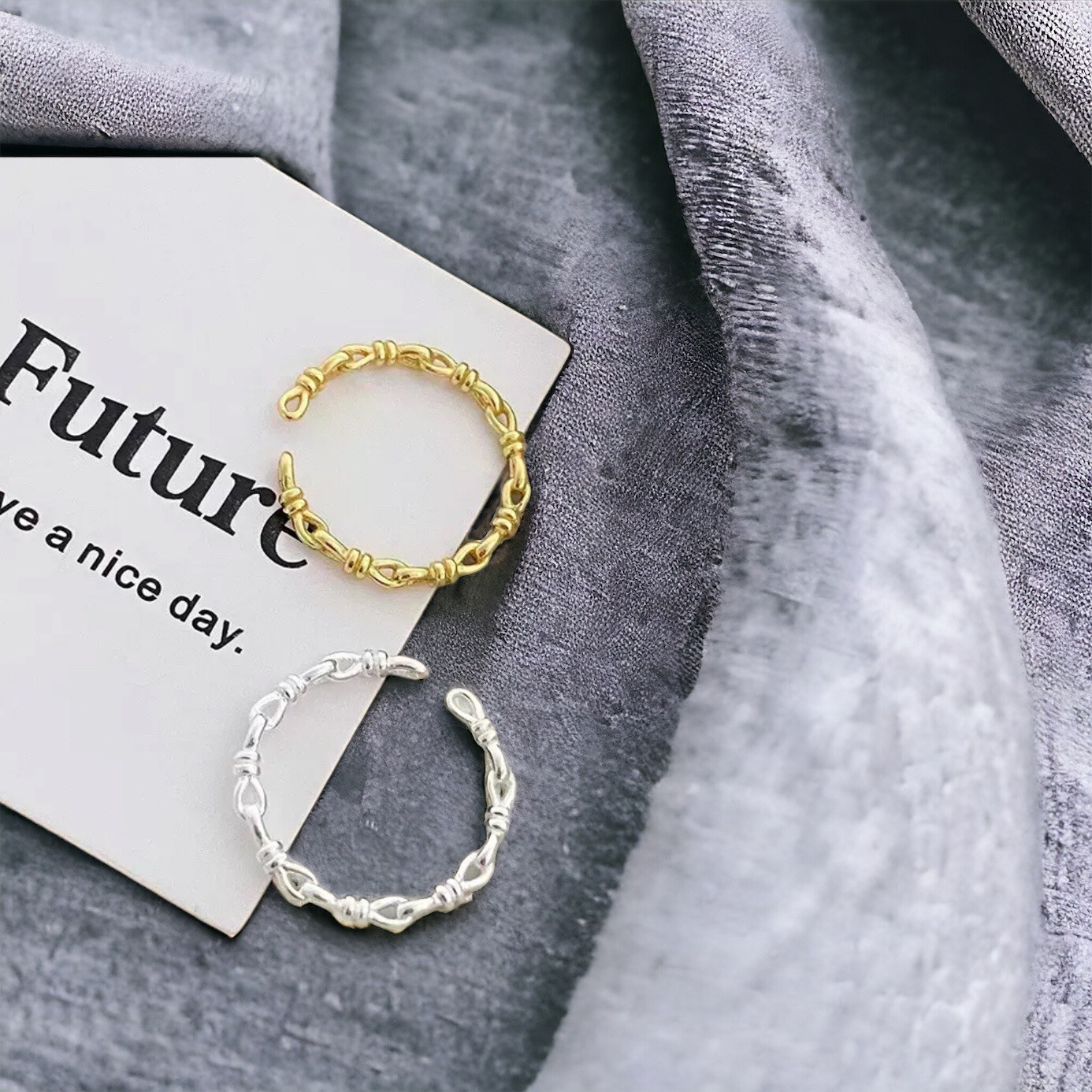 Ring Met Knopen - Geometric Knopen Ring - Sterling Zilver Ring - Verstelbare Ring - Zilveren Ring Voor Vrouwen