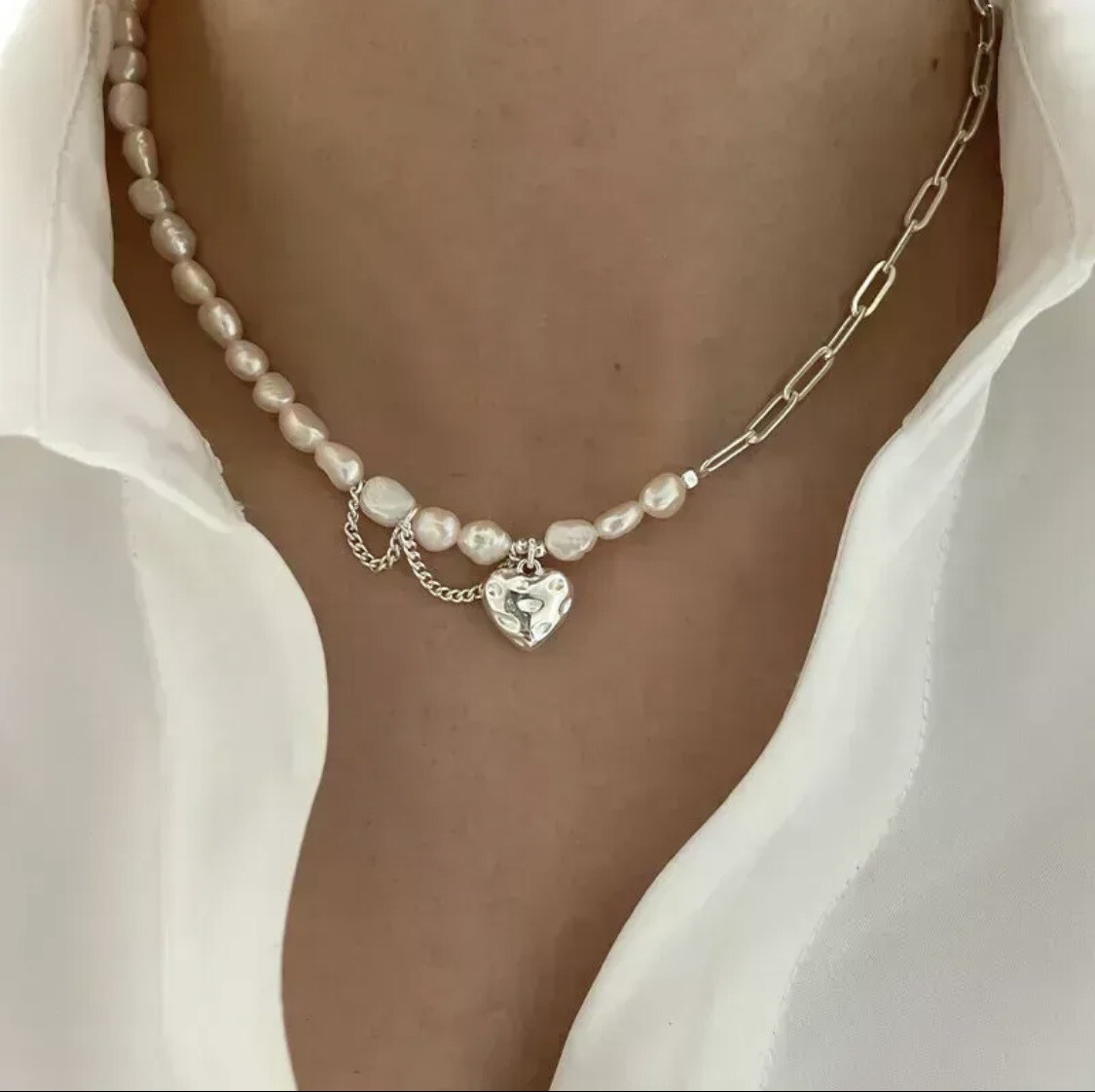Ketting Met Parels En Hart - Sterling Zilver Ketting