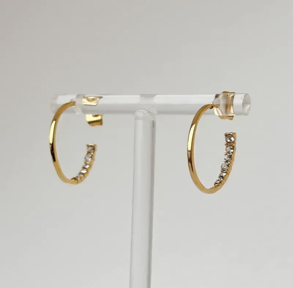 Hoops Met Steentjes - Titanium Steel Hoops ring oorbellen Met Steentjes 18kt gold plated