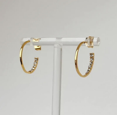 Hoops Met Steentjes - Titanium Steel Hoops ring oorbellen Met Steentjes 18kt gold plated