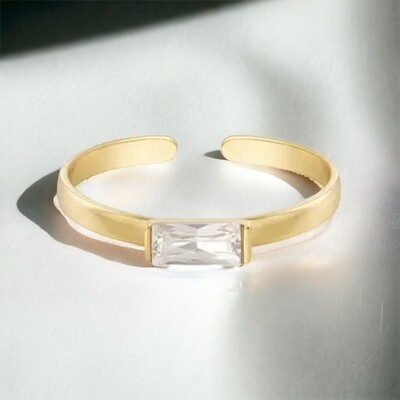 Ring Met Vierkante Steen - One size ring - Stainless steel Ring - Ring goudkleurig - Ring Voor Vrouwen