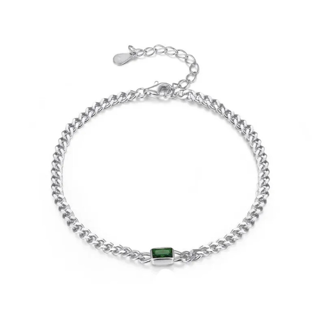 Armband Met Groen Steentje - Schakel Armband - Sterling Silver - Plating 18K Goud - zilveren armband- armband voor vrouwen - cadeautip - cadeau voor haar