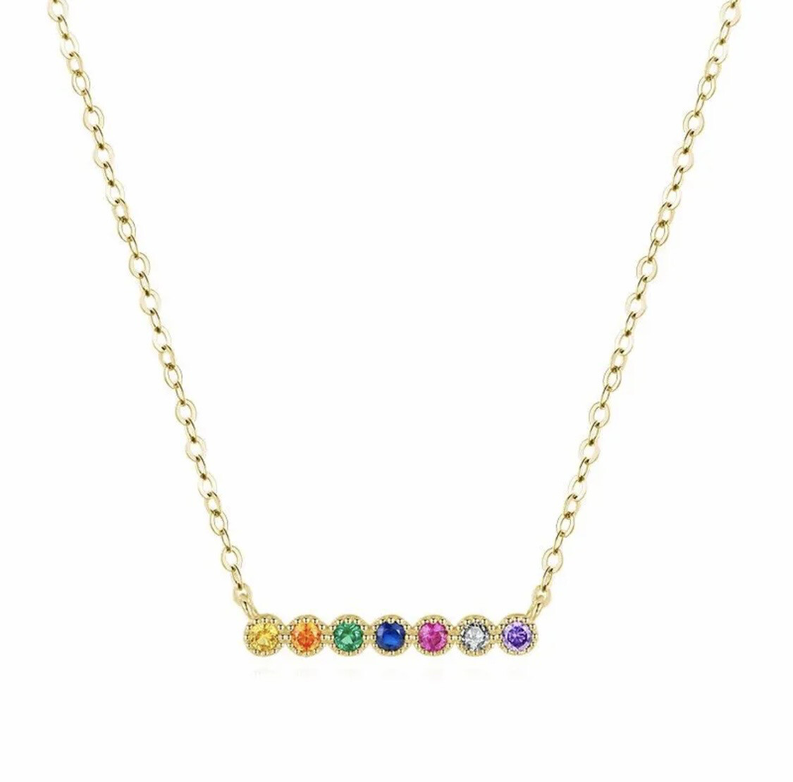 Ketting Zonder hanger met Gekleurde Steentjes - Zilveren Ketting - Platina Goud
