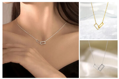 Double Square Ketting - Ketting Met Zircon Steentje - Sterling Zilver - Gold Plated - Cadeau tip